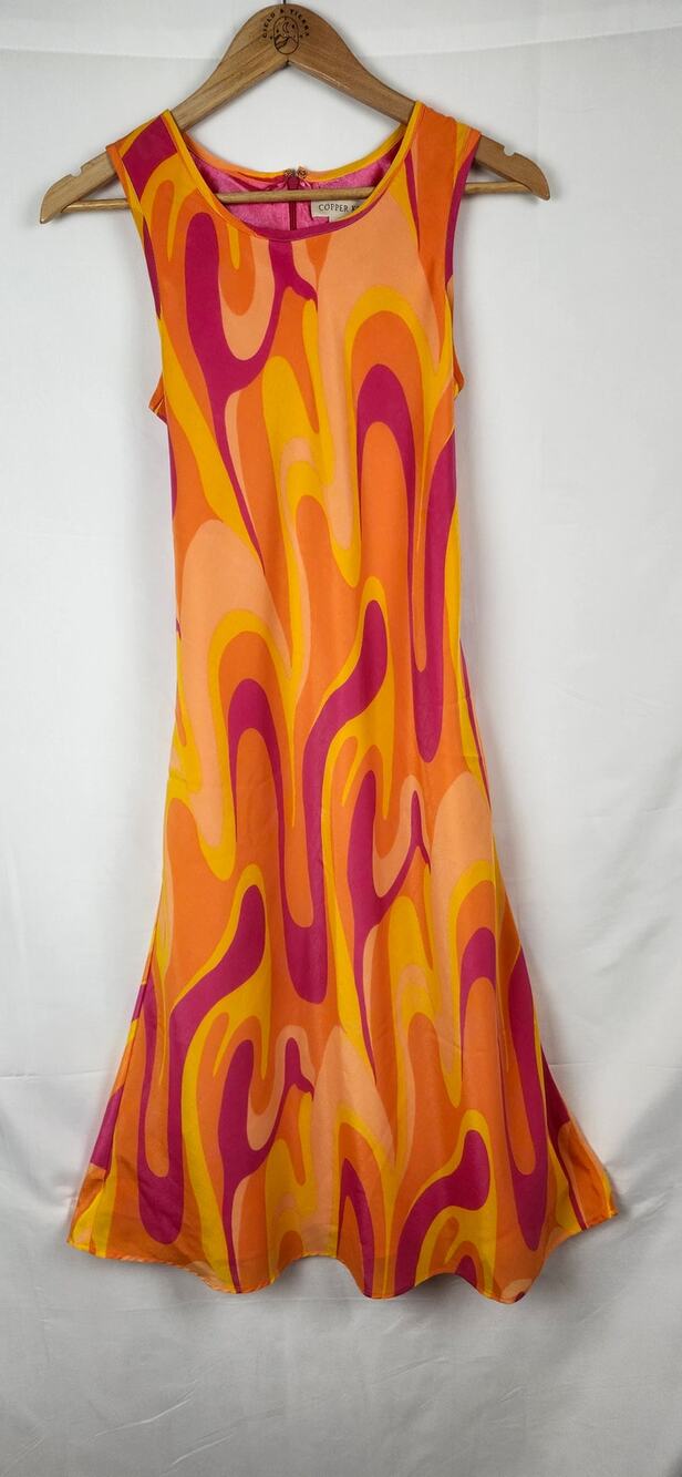 Copper Key Women's Size 14 Sleeveless Midi Dress Retro 1960s Psychedelic Swirl
